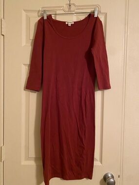 Zenana Outfitters Scoop Neck Rust Midi Dress